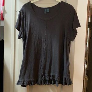 Brown/Grey Anthropologie Loose ruffle-bottom tee